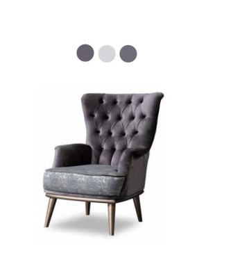 Gray Armchair Textile Lounge Armchair Single Seat Upholstered Seat Living Room Wood
