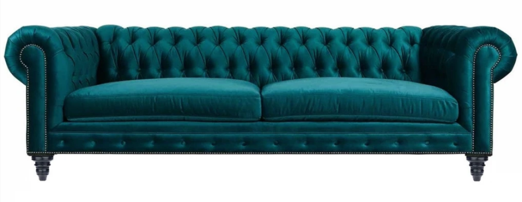Chesterfield Three Seater Creative Furniture Textile Fabric Blue green Living room Modern