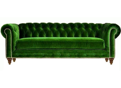 Original Chesterfield Three Seater Modern Design Sofa Green Velvet Furniture Fabric Couch