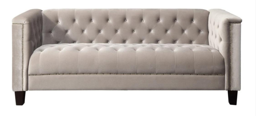 Light Gray Three Seater Textile Chesterfield Living room Modern Design Couches Sofa