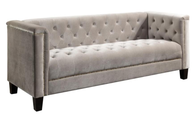 Light Gray Three Seater Textile Chesterfield Living room Modern Design Couches Sofa