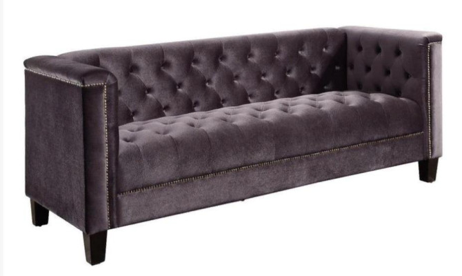 Light Gray Three Seater Textile Chesterfield Living room Modern Design Couches Sofa