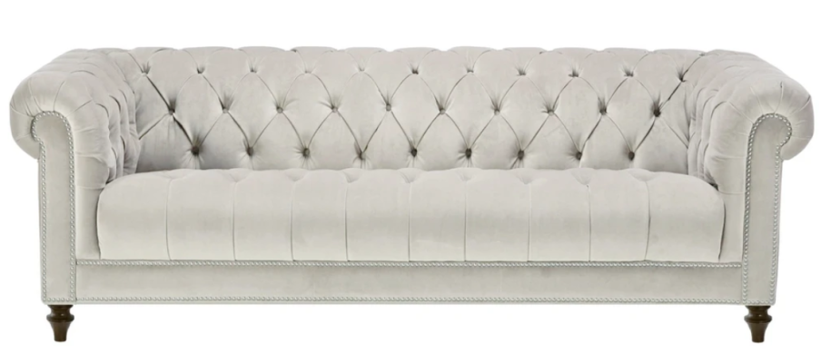 Silver Three Seater Fabric Design Couches Upholstery Sofas Original Chesterfield new