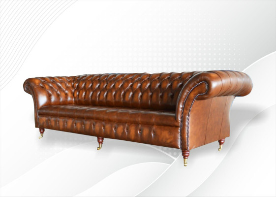 Brown Chesterfield Sofa Couch Upholstery Leather Couches Suite 4 Seater