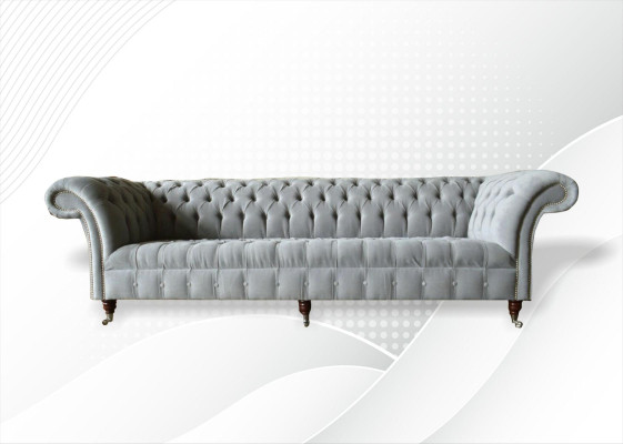 Gray Big Sofa Couch Chesterfield 265cm Upholstery Sofas 4 Seater Leather