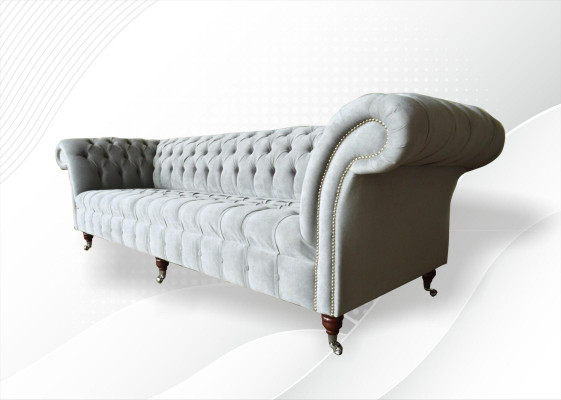 Gray Big Sofa Couch Chesterfield 265cm Upholstery Sofas 4 Seater Leather