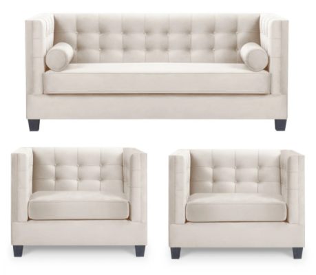 Chesterfield Suite Group Armchair Beige Fabric Couches Furniture Sofa set new