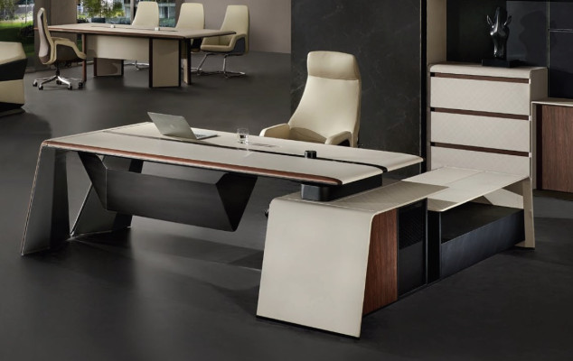 Design Office Desk Table Armchair Furnishings Corner Table with Chair 2pcs.