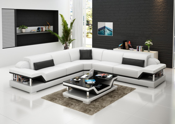 Leather sofa with USB Living landscape Corner sofa Eck Suite Design Modern Sofa G8004B