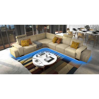 Corner sofa + USB,Upholstery Sofa Living landscape Seat Corner Suite Leather Textile FrancoC