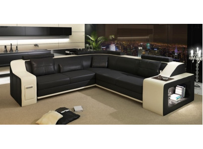 Corner sofa with USB Leather Textile Sofa Couch Upholstery Living landscape L Suite Seat