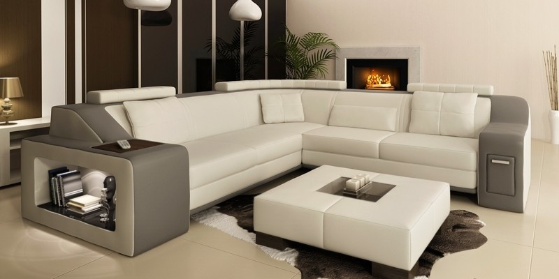 Corner sofa Leather Textile Sofa with USB Upholstery Living landscape L Suite Seat Isching