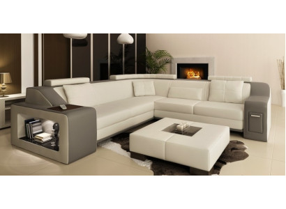 Corner sofa Leather Textile Sofa with USB Upholstery Living landscape L Suite Seat Isching
