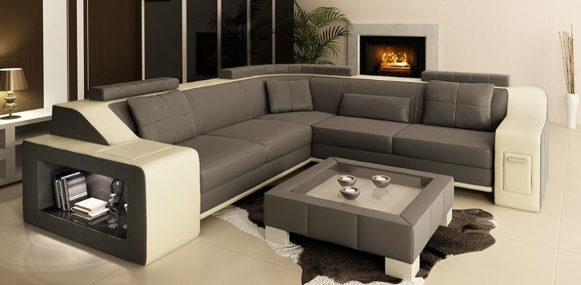 Corner sofa Leather Textile Sofa with USB Upholstery Living landscape L Suite Seat Isching