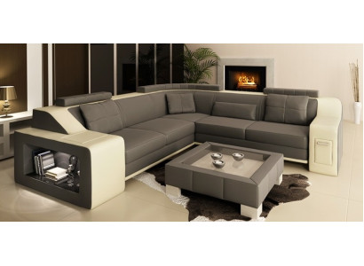 Corner sofa Leather Textile Sofa with USB Upholstery Living landscape L Suite Seat Isching