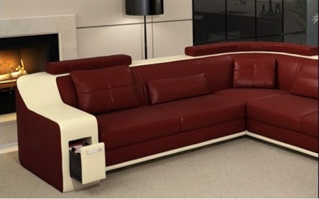 Corner sofa Leather Textile Sofa with USB Upholstery Living landscape L Suite Seat Isching