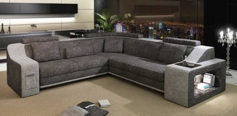 Corner sofa Leather Textile Sofa with USB Upholstery Living landscape L Suite Seat Isching