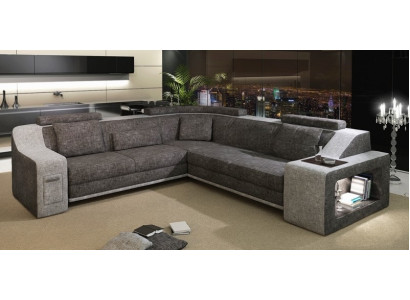 Corner sofa Leather Textile Sofa with USB Upholstery Living landscape L Suite Seat Isching