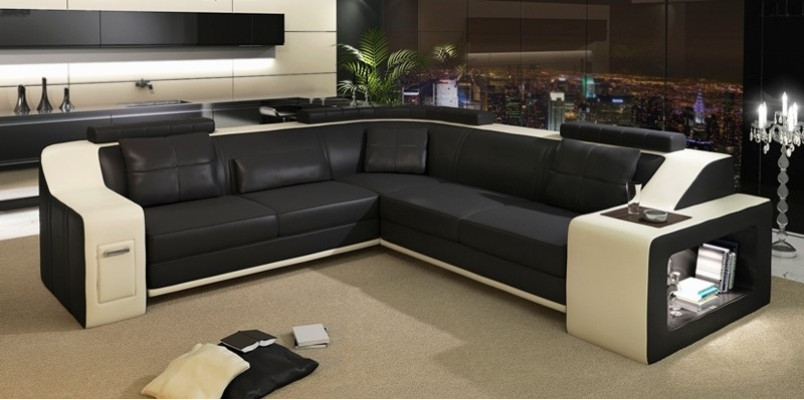 Corner sofa Leather Textile Sofa with USB Upholstery Living landscape L Suite Seat Isching