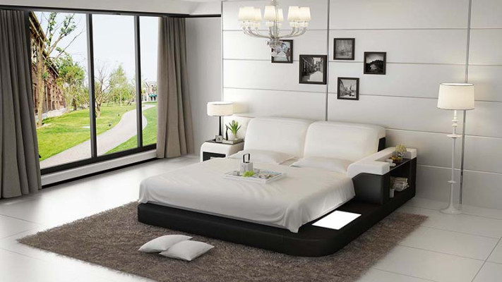 Design Bed XXL Big Beds Leather Upholstery Hotel 200x200cm Multifunction Shelf USB