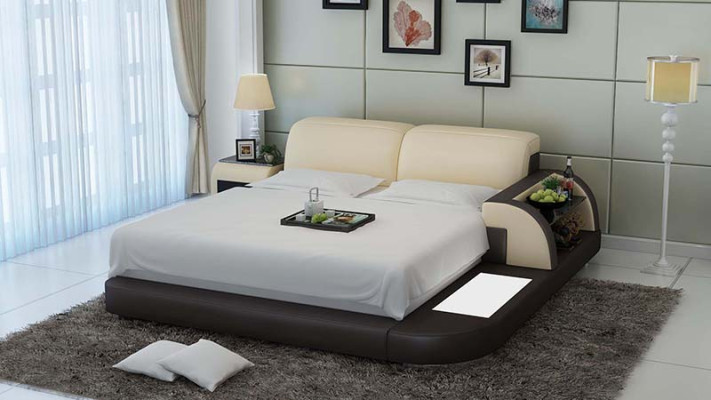 Design Bed XXL Big Beds Leather Hotel Upholstery 180x200 Multifunction Shelf USB