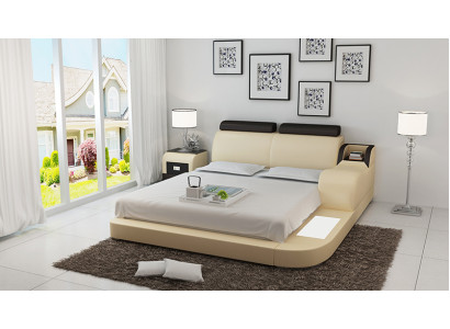 Design Bed XXL Big Beds Leather Hotel Upholstery 160x200cm Multifunction Shelf USB