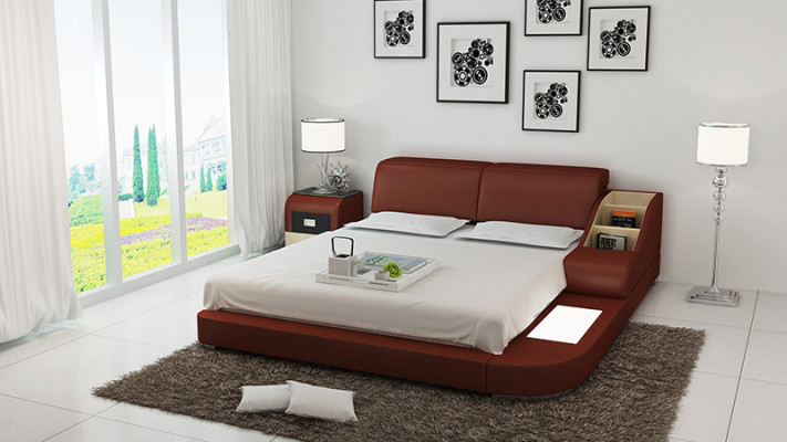 Design Bed XXL Big Beds Leather Hotel Upholstery 160x200cm Multifunction Shelf USB