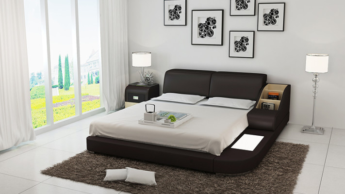 Design Bed XXL Big Beds Leather Hotel Upholstery 160x200cm Multifunction Shelf USB