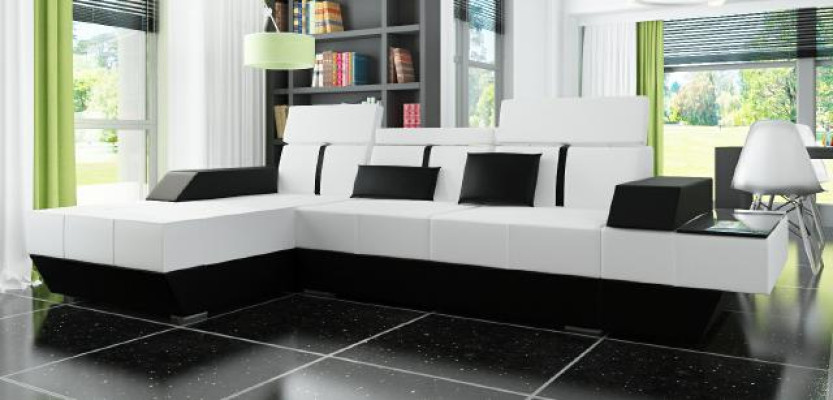 Leather sofa Living landscape Couch Sofa Corner sofa USB Leather Upholstery made to measure
