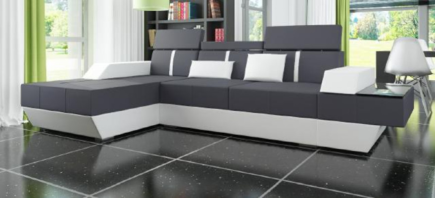 Leather sofa Living landscape Couch Sofa Corner sofa with USB, Leather couch Upholstery Corner