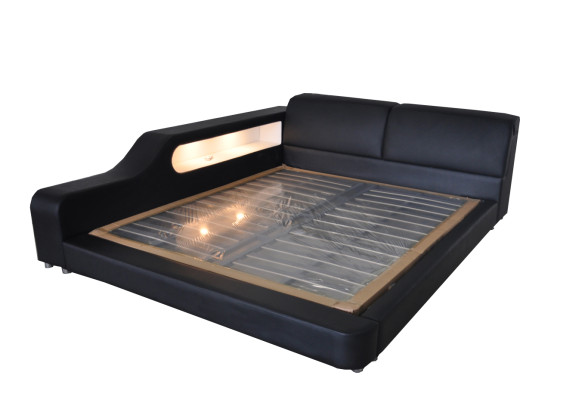Design Bed XXL Big Beds Leather Upholstery Hotel 200x200cm Multifunction Shelf USB