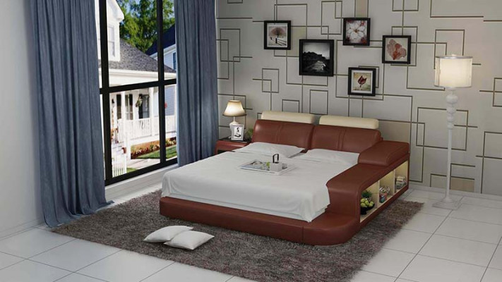 Design Upholstery Double Bed Modern Beds Bedroom with USB & Shelf 180x200cm