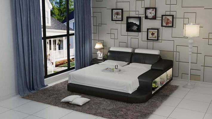 Design Upholstery Double Bed Modern Beds Bedroom with USB & Shelf 180x200cm