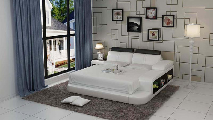 Design Upholstery Double Bed Modern Beds Bedroom with USB & Shelf 180x200cm