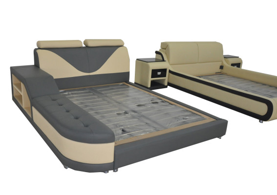 Design Multifunction Bed XXL Big Beds Leather Hotel Upholstery 180x200 Shelf USB