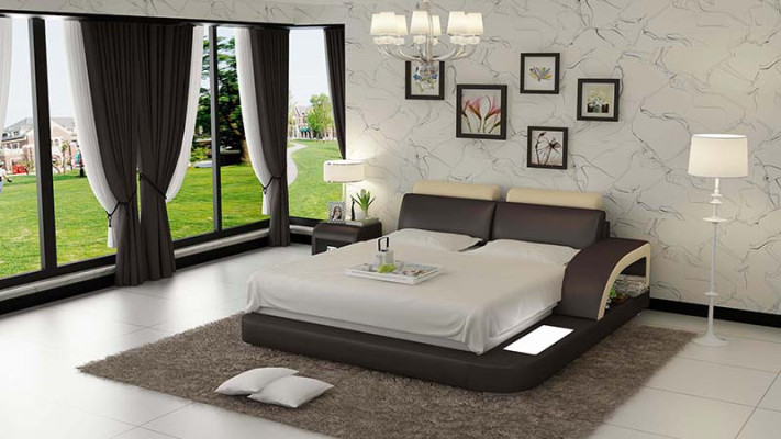 Design Upholstery Double Bed Modern Beds Bedroom with USB & Shelf 160x200cm