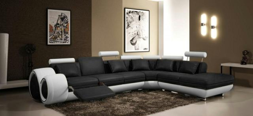 LEATHER SOFA DESIGNER LEATHER COUCH Corner sofa Suite SOFA Living landscape new Black