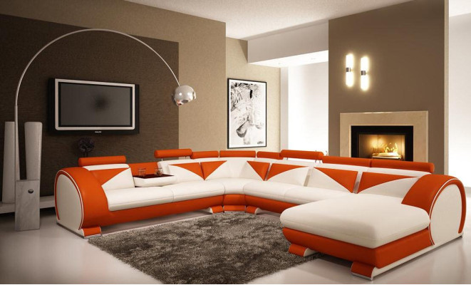 Leather sofa U-shape with USB Corner sofa Upholstery Sofa Leather Couch Seat Eck Suite Corner