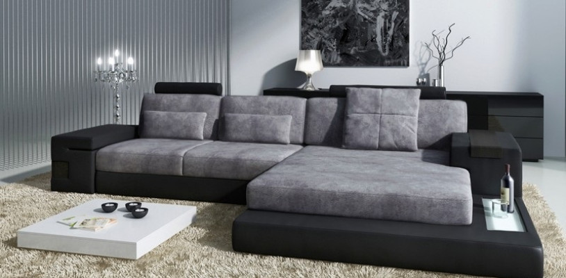 L-shape Living landscape Couch Big XXL Sofa Leather Upholstery Corner Suite Fabric Textile