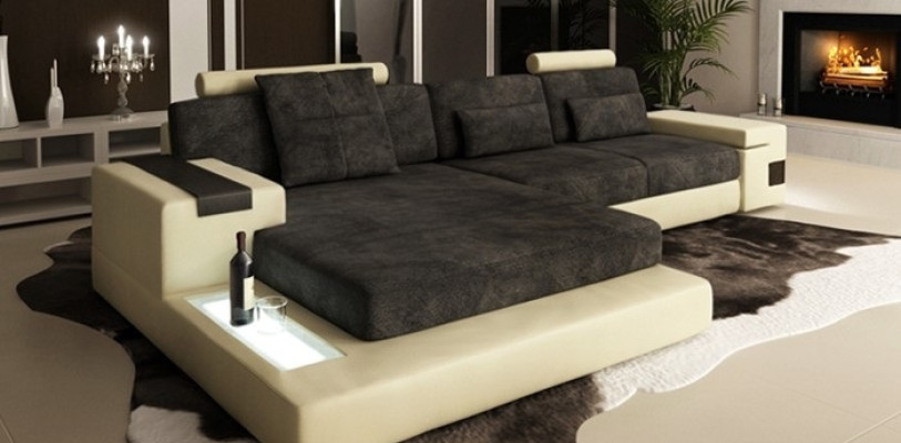 L-shape Living landscape Couch Big XXL Sofa Leather Upholstery Corner Suite Fabric Textile