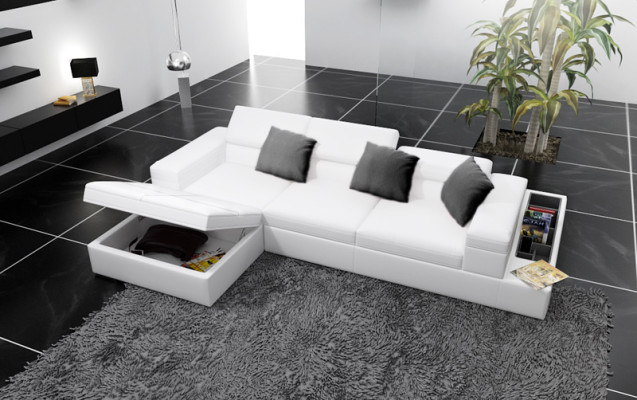 Leather sofa Sofa with USB Living landscape Corner sofa Eck Suite Design Modern K5006D