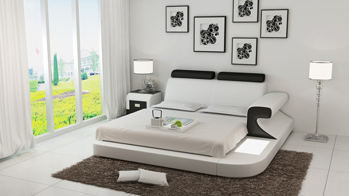 Design Upholstery Double Bed Modern Beds Bedroom with USB & Shelf 180x200cm