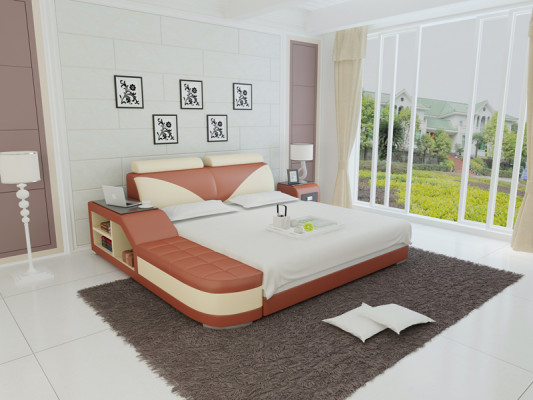 Design Upholstery Double Bed Modern Bedroom Beds 140x200cm + USB & Shelf