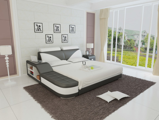 Design Upholstery Double Bed Modern Bedroom Beds 140x200cm + USB & Shelf