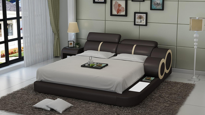 Design Bed XXL Big Beds Leather Upholstery Hotel 160x200cm Multifunction Shelf USB