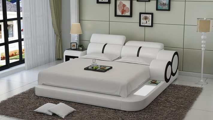 Design Bed XXL Big Beds Leather Upholstery Hotel 160x200cm Multifunction Shelf USB