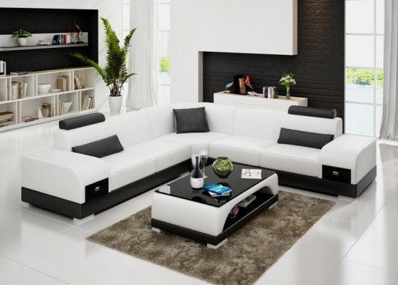 Leather sofa Couch Living landscape Corner sofa Corner Sofa Modern Design Suite