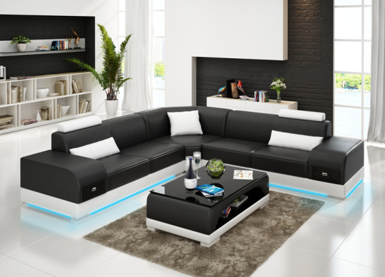 Leather sofa Couch Living landscape Corner sofa Corner Sofa Modern Design Suite