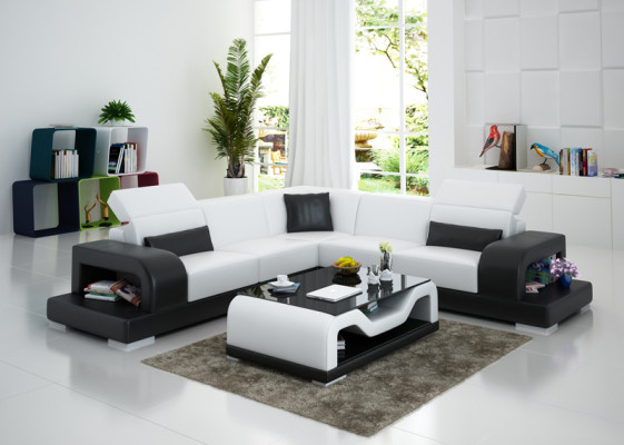 Leather sofa Couch Living landscape Corner sofa L-shape Suite Design Decor Modern