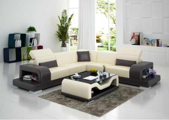 Leather sofa Couch Living landscape Corner sofa L-shape Suite Design Decor Modern
